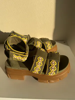 UGG Olive Green Braided Platform Sandals with Yellow Accents thumbnail 2