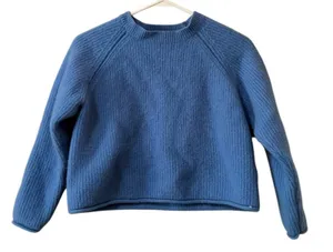 Part Two Women‎ Size Large Wool Blend Crop Sweater Blue Long Sleeve Stretch City thumbnail 1