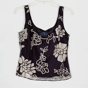 Vintage Brown & Beige Floral Tank Top Blouse thumbnail 3