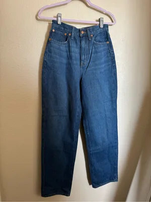 Madewell Baggy Straight‎ Jeans Sz 25 Worn Indigo Wash Dark Wash Hemp Blend NEW thumbnail 4