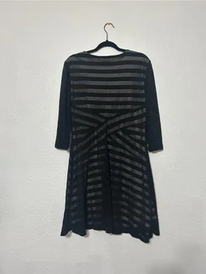 Cato Black Striped Fit & Flare Long Sleeve Dress thumbnail 3
