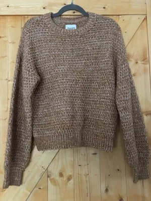Abercrombie & Fitch Chunky Waffle Knit Crewneck Sweater Brown Cream Marled Large thumbnail 1