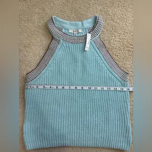 Madewell blue knit crochet halter top with open shoulders in size medium thumbnail 8