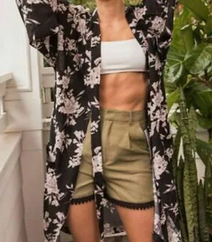 Spiritual Gangster Maya Kimono Floral FabFitFun One Size Black. thumbnail 1
