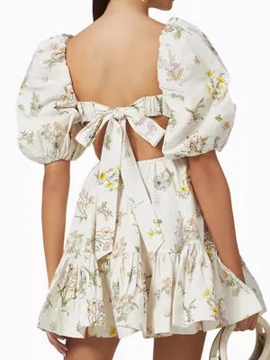 Zimmerman size 3 US size 8/10 White Floral Puff-Sleeve mini dress thumbnail 12