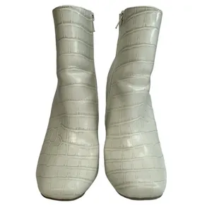 Bamboo White Croc Block 4 Inch Heel Ankle Boots Zip Side Gogo Bootie Womens 11 thumbnail 4