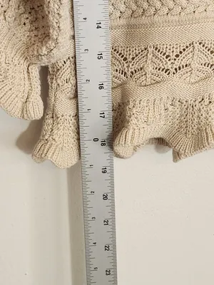 Lucy Paris Beige Knit Cropped Sweater with Puffy Sleeves Size XS thumbnail 7