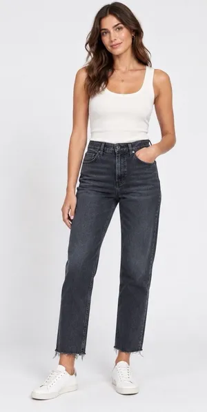 Frank & Eileen Jeans Women 29 Derry High Rise Made in USA Gray Wash Raw Hem EUC thumbnail 1