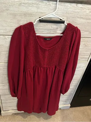 Dokotoo red smocked babydoll mini dress thumbnail 3