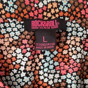 Rock & Roll Cowgirl Sz L Ditsy Floral Print Flowy Mini Dress Rust Copper Smocked Waist‎ thumbnail 3