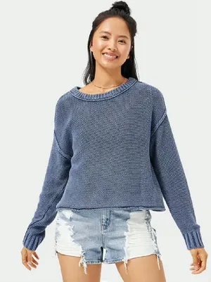 American Eagle Outfitters Sweater Womens L Cropped Crew Neck Washed Slouchy Boxy thumbnail 1