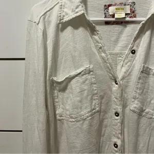 Anthropologie Maeve White Button Down Top thumbnail 4