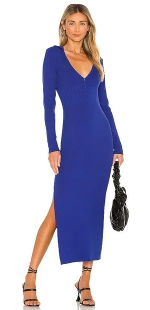 Bardot Collar Knit Dress in Cobalt‎ thumbnail 1