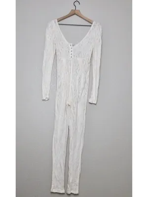 NEW Free People Intimately Home Alone Long Johns S Ivory Lace Onesie Pajamas thumbnail 4