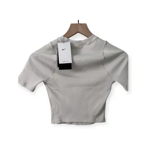 Nike Zenvy Rib Women's Short-Sleeve Cropped Top XS Light Orewood Brown/White thumbnail 6