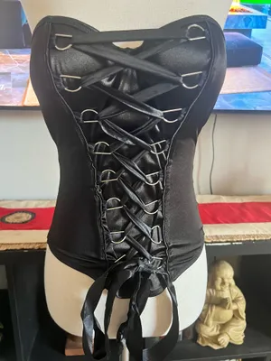 Womens M Spirit Halloween Black Satin Lace Up Corset Top Strapless Gothic thumbnail 6
