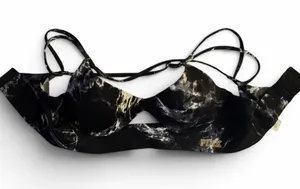 PINK Victoria's Secret Black Marble Print Strappy Underwire Bra thumbnail 1