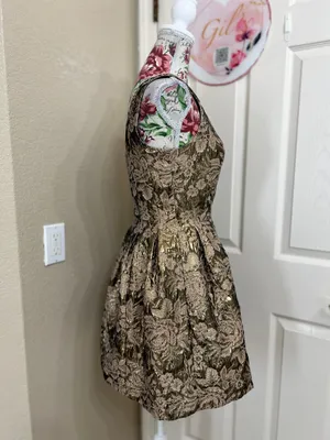 Soieblu Gold Metallic Floral Fit-and-Flare Dress size S thumbnail 2