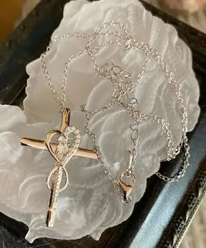 Sterling Silver CZ Cross Necklace Faith Hope Love Infinity thumbnail 1
