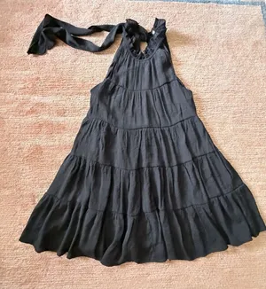 Entro Black Tiered Halter Dress Ruffle Neck Size S thumbnail 1