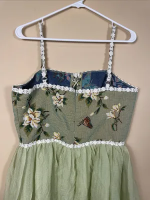 Cider Women’s Faeriecore Butterfly Floral Embroidered Lace-Up Tank Mini Dress thumbnail 5