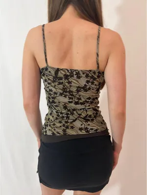 Earthy Graphic Mesh Overlay Cami Y2K Top Green thumbnail 6