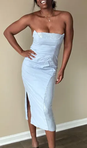 Anthropologie Light Blue Grey Strapless Midi Dress Size 8 thumbnail 3