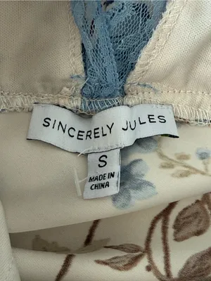 Sincerely Jules Floral Lace Trim Maxi Dress Cream Blue Satin Slip Small thumbnail 4