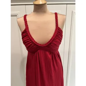Red‎ Jersey Knit Babydoll Dress Braided Straps Vacation Beach Cruise Grecian thumbnail 2