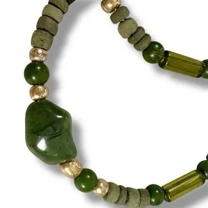 Free People Bom Bom Island Beaded Bohemian Half Hoops in Green NWT Beach thumbnail 6