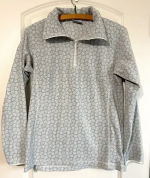 Columbia Sweater Womens Medium Gray White Quarter Zip Soft Fleece‎ Pullover Cozy thumbnail 1