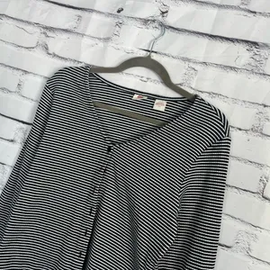 Levi’s Black White Stripe Ribbed Button Front Long Sleeve Women’s Large Top Y2K thumbnail 7