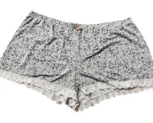 Floral Lace Trim Pajama‎ Shorts Gray White Sleep Bottoms Size L thumbnail 1