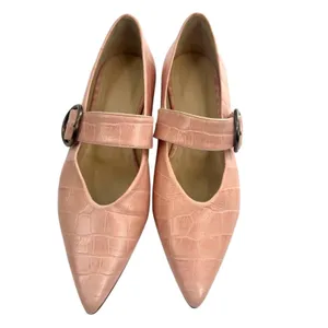 Freda Salvador Ivy Mary Jane Flats Pointed Toe Embossed Leather Pink‎ Croc Sz 7 thumbnail 5