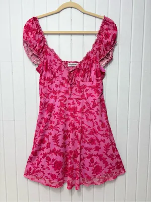 Urban Outfitters Pink Floral Mini Dress‎ Short Sleeve Lightweight size L thumbnail 2