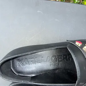 Karl Lagerfeld Black Leather Loafers with Gold Accents Women’s Size 8 NWT thumbnail 5