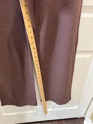 Comfrt Waffle Knit Wide-Leg Lounge Pants - Cocoa Large thumbnail 8