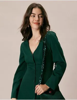 RIHOAS The Green V Neck Button Shirt Mini Dress S thumbnail 5