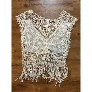 Vintage Lace Sheer Top Breeze Ever Sz Med Cover Up Tropical Beachy Vacay Festive thumbnail 7