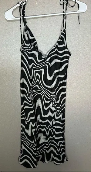 ZARA The Safia black abstract zebra print mini dress size medium thumbnail 5