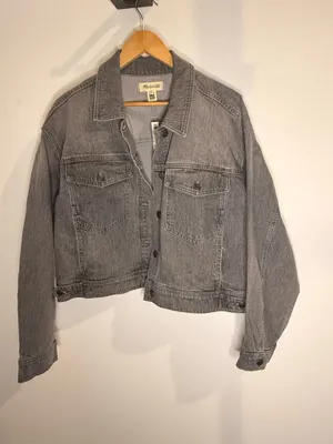 Madewell Denim Clean Crop Oversized Jeans Jacket Gray - NWT thumbnail 8