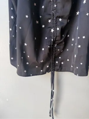 Pink Rose Black Star Print Satin Cami Tank Top Ruched Adjustable Front Tie Women’s M thumbnail 2