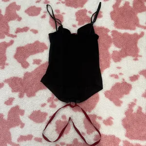 Y2K Black Corset Cami Top Small Goth Coquette Lace Up Bustier Red Ribbon Boned Fairy Grunge Alt Clubwear thumbnail 3