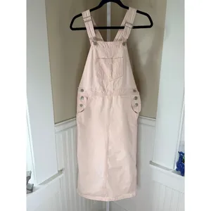 Levi's Hendrix Denim Skirtall Dusty Pink Overall Midi Dress XS thumbnail 2