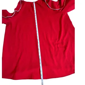 Umgee Red Cold Shoulder Tiered Ruffle Sleeve Picot Trim Boho Tunic Top Large thumbnail 9