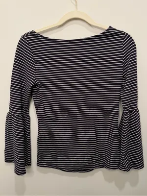 FRAME Navy White‎ Stripe Bell Sleeve Top Size Small thumbnail 5