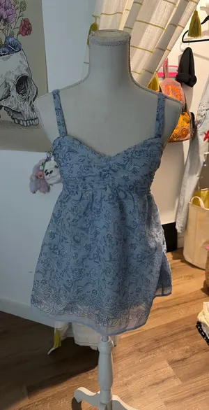 Hollister blue yellow floral tank thumbnail 1