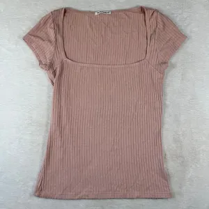 Reformation Womens Pink Ribbed Square Neck Tencel Modal Short Sleeve Top Medium thumbnail 1