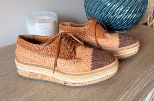 Prada Madras Tricolor Woven Leather‎ Platform Espadrille Oxfords Womens 38.5 thumbnail 1
