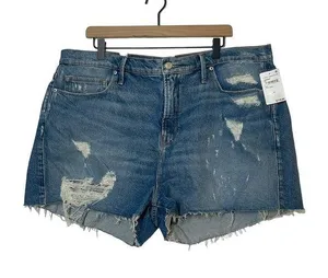 Good American NEW Good 90s Shorts Plus Size 16 Blue Denim High Rise Distressed thumbnail 1